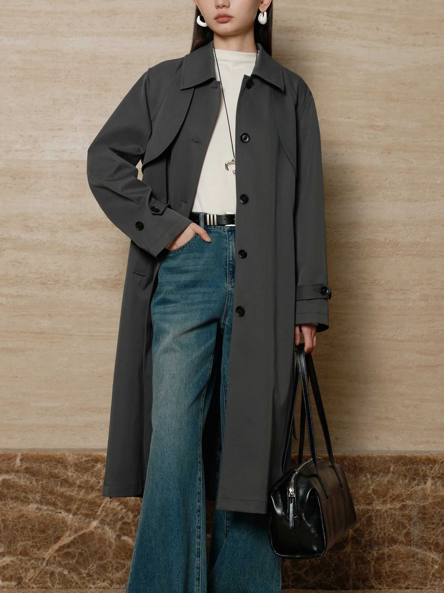 ZIQIAO Autumn Trench Coat For Women Mid-length Jacket 2024 Spring Autumn New Design British Style Casual Coat 24ZQ93101 M260922