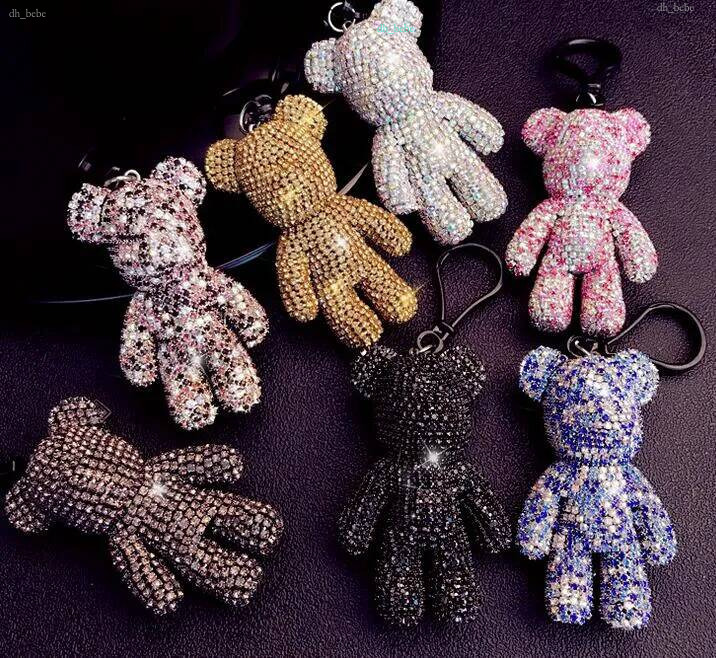Porte-clés unisexe en strass, ours de dessin animé en cristal, porte-anneau, pendentif pour sac à main pour femmes, vente en gros