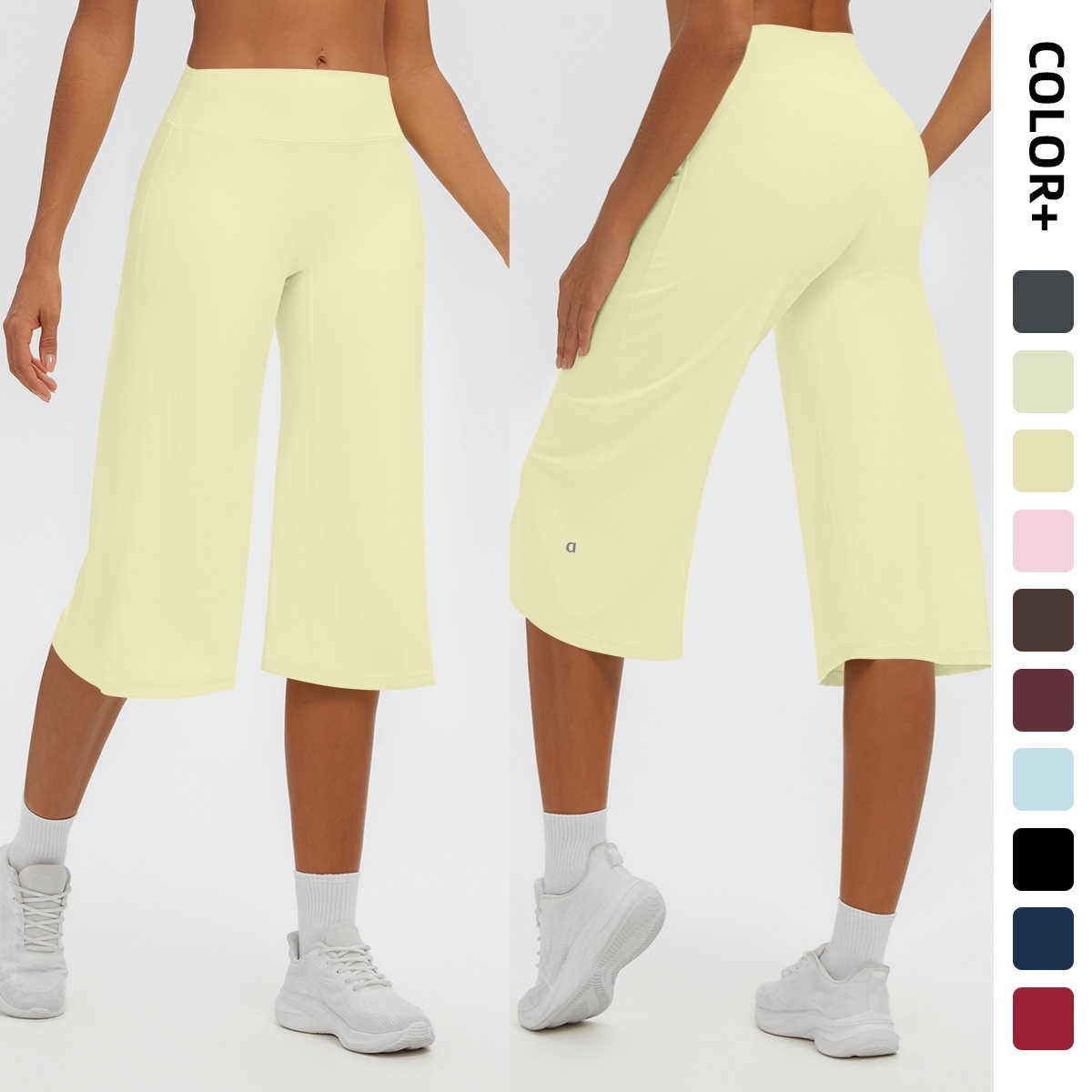 Pantalon de yoga brossé taille haute pour femme avec contrôle du ventre, séchage rapide, coupe ample, short d'exercice à jambes larges de sept po