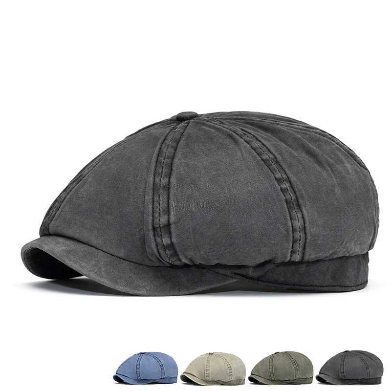 Spring and summer washed octagonal hat for men's British vintage newsboy hat suitable for outdoor leisure and sun protection Z260922