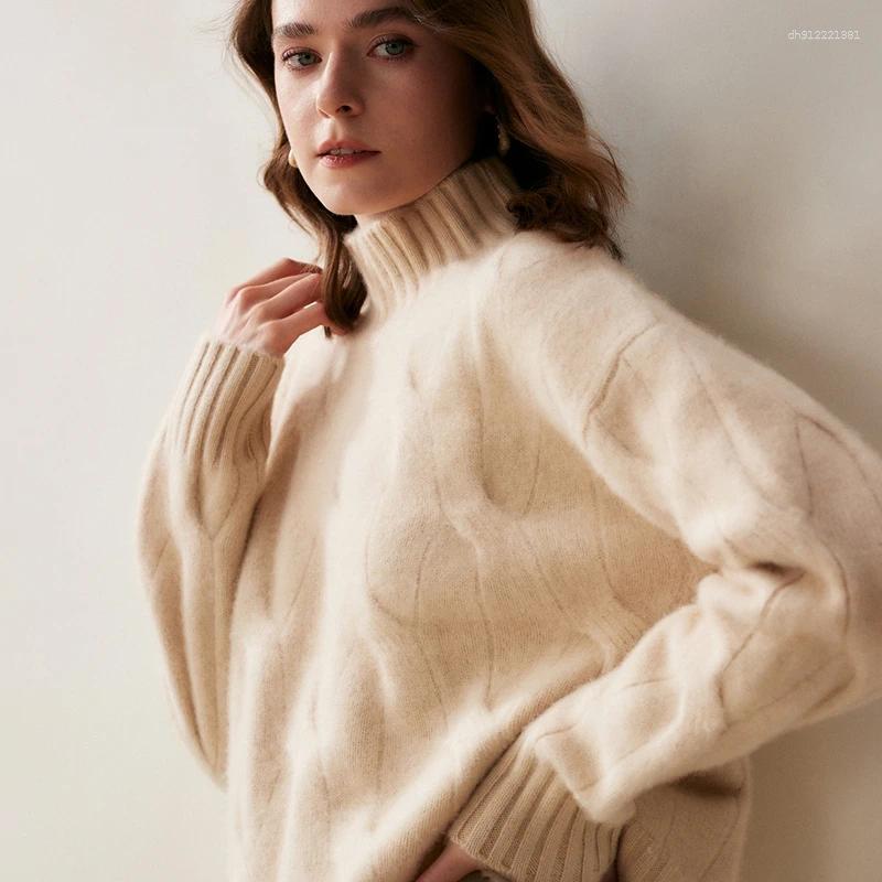 Winter Pure Cashmere Women's Jacquard Thick Sweater Hoodie Knitted Basic Style Casual Comfortable Elegant Top