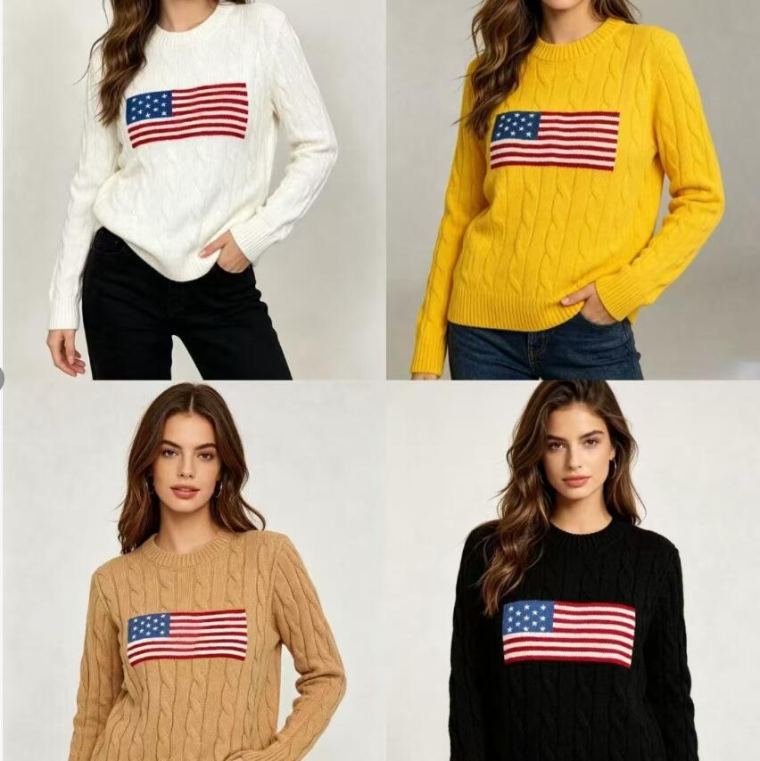 Designer Sweater Luxury women Knitted Sweates Outdoor Sports Pullover Casual Top For Women Loose Vintage Casual American flag Sweates