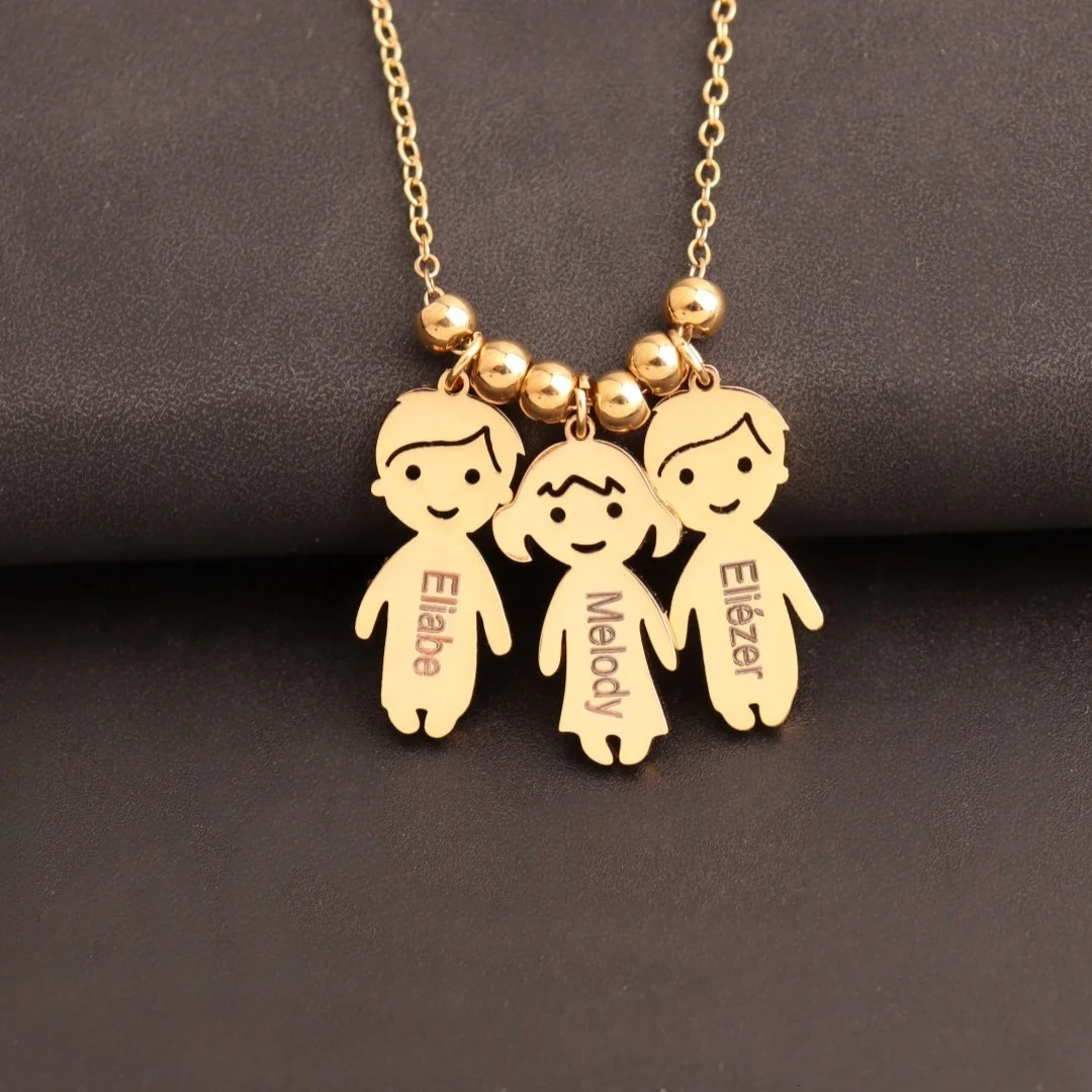 Stainless Steel Boy Girl Kids Pendant Personalized Necklace Women Child Engraved Name Date Beads Necklaces Family Jewelry Gift260918