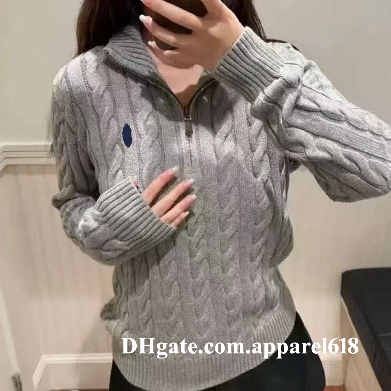 polo designer sweater woman grey quarter zip jumpers ribbed cable knit pullover tops long sleeve v neck oversized zipper fashion clothing casual tre