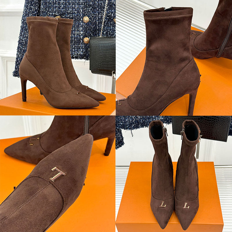 Womens Gala Ankle Boot Ladies Zipper Bootie 1AKHIZ Designer Suede Baby Goat Leather Ankle Boots Sheepskin Lining Fashion Pointed Boots Leather Outso