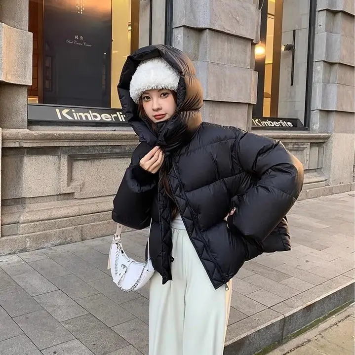 2026 Womens Winter Simple Drawstring Waist Thickened Warm Cotton Coat Cropped Puff Jacket Down Parkas 260922