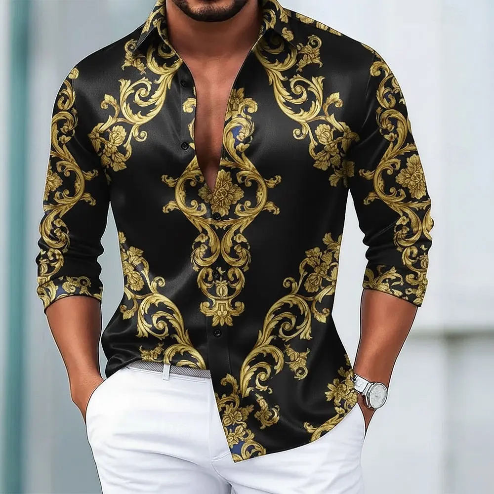 Men's Long Sleeve 3D Shirt Vintage Floral Graphic European Art Print Modern Streetwear Style Autumn Winter Casual Top 260923