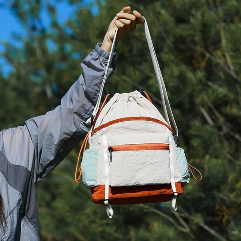 Drawstring Cross Body Women's Colorblock Sling Backpack Multi-Pocket Daypack for Commute Hiking Travel Casual Use D260923