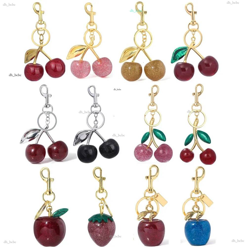 Porte-clés à breloques fraise à paillettes, cristal rouge exquis, pomme cerise, pour femmes, sac à main, pendentif, accessoires cadeau