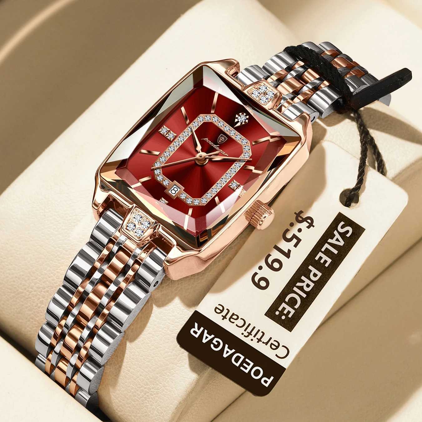 Women's Watches POEDAGAR Luxury Rectangle Watch For Woman Waterproof Calendar Simple Ladies Watch Fashion Stainless Steel Quartz Women's W