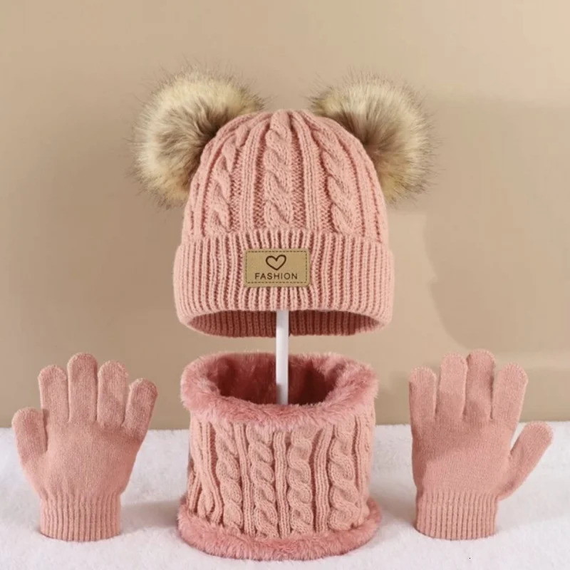 European And American Style Children'S Hat Scarf Gloves Three-Piece Set Autumn Winter Single Ball Baby Infant Casual Versatile 260923