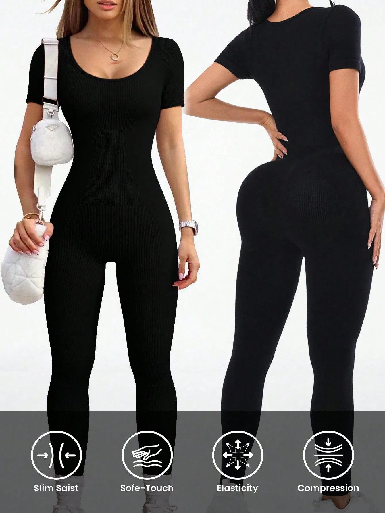 Women's Slimming Sexy Yoga Sports Jumpsuit Spring Summer Threaded Square Collar Lifting Buttocks n Comfortable Active Wear 260922