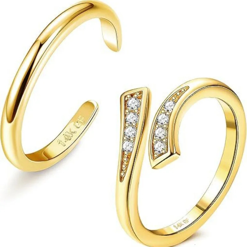 14K Gold-Plated Adjustable Zircon Foot Ring Two-Piece Set for Women During Summer Beach Vacation Toe Ring Jewelry Accessories 260922