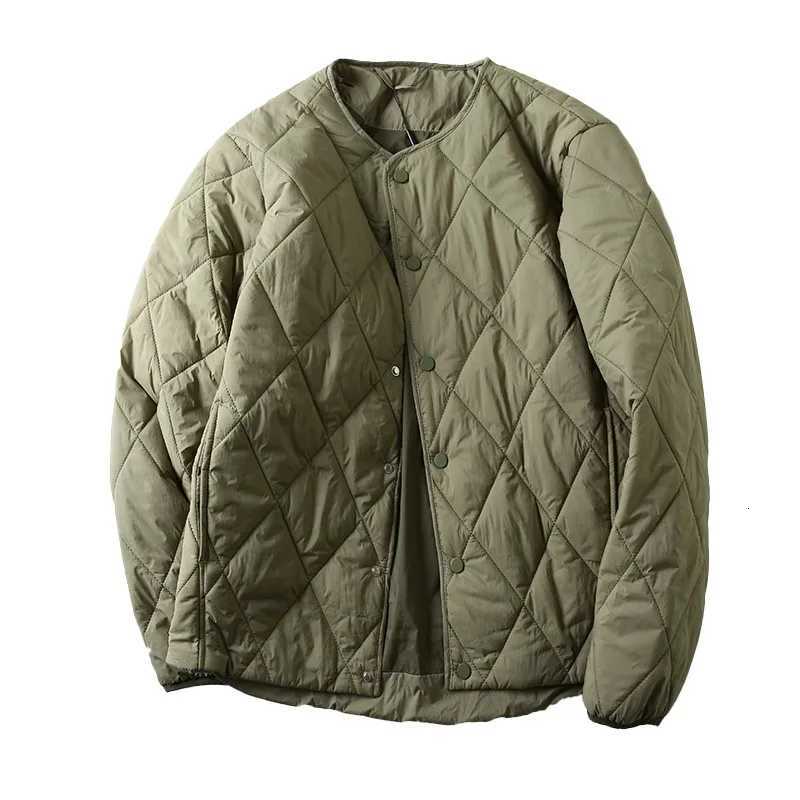 Down Parkas Men's Parkas Men's Retro Collarless Cotton Coat Autumn Winter Solid Color Long Sleeves Diamond Lattice Single-breasted Tops Ja