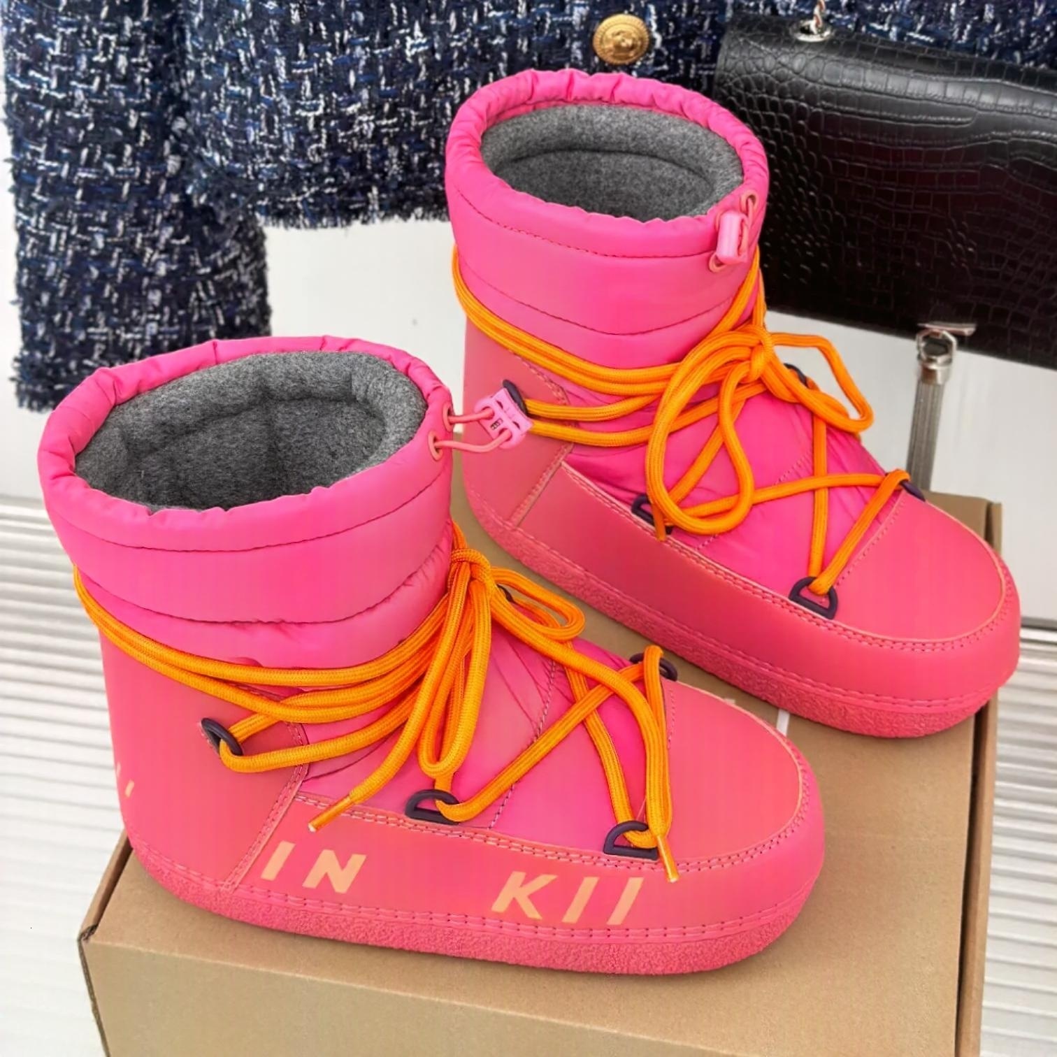 Waterproof Boots Women Snow Winter Luxury Designer Warm Padded Platform Thick Sole Round Toe Outdoor Walking Fashion Casual Pink Red Beige Black Whi