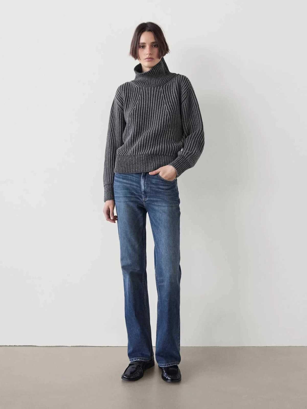 Women's Sweaters Ethereal Traf Md 2026 YAZHIMEI Autumn New Style of Women's Casual Lazy Style Thunder Tie Gray Short Turtleneck Sweater Kn