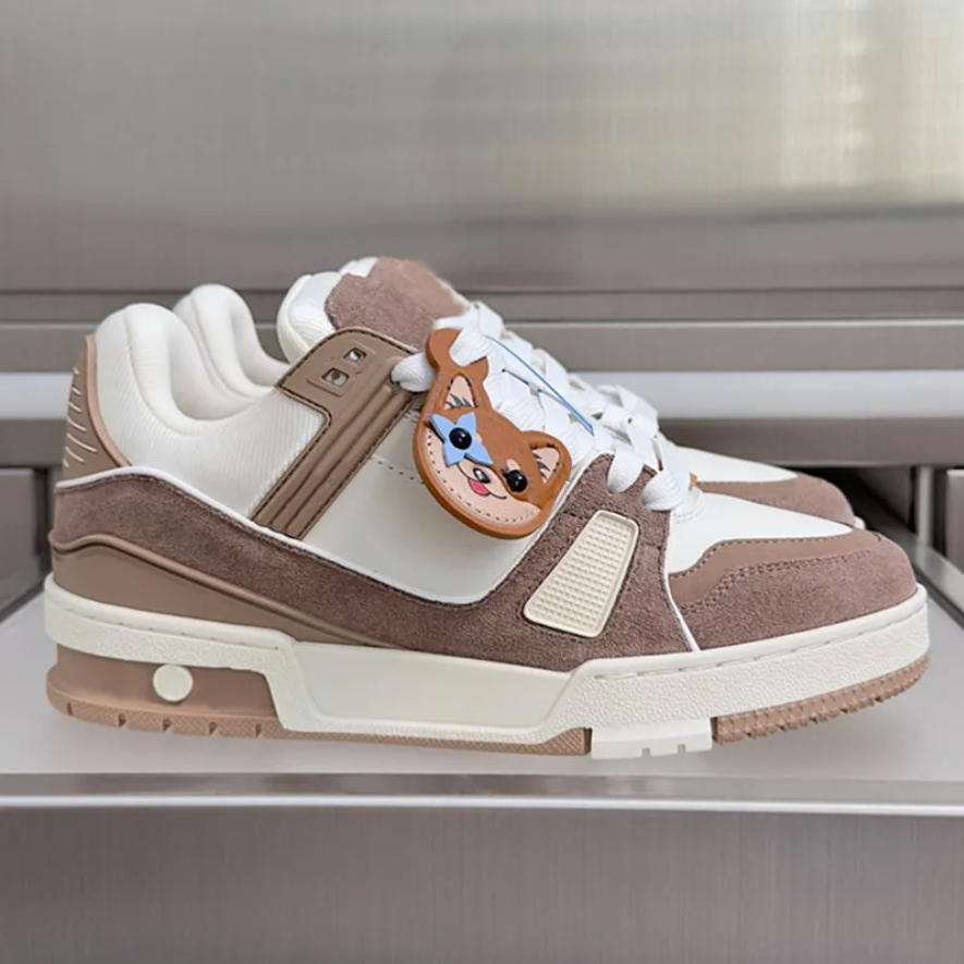 Fashion Color blocked Women Trainer Sneakers Designer Men Casual Shoes Cow Leather Upper Ultra Light TPU Sole Outdoor Vacation Travel Womens white s
