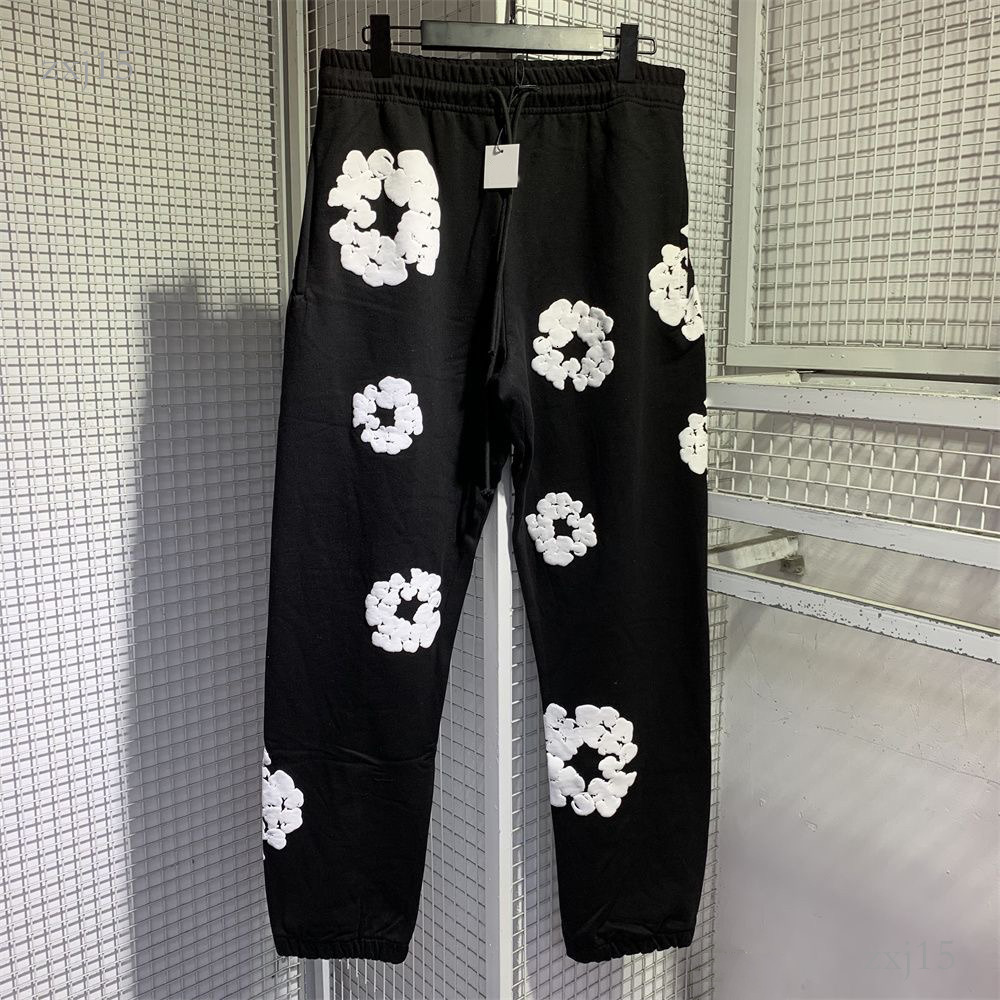 Tearsshort Men's Sports White Printed Cotton Wreath Pattern Sports Pants Tear American Street Sports Pants Couple Style Autumn And Winter Sport