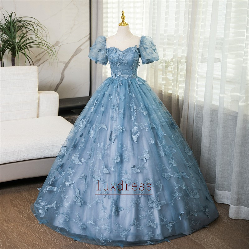 Princess Light Sky Blue Ball Gown Vestidos 15 Quinceanera Dresses Elegant Off Shoulder Puff Sleeve Party Dress Lace-up Girls Birthday Graduation Eve