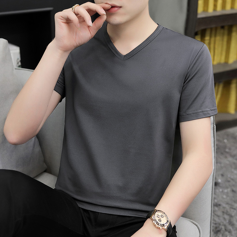 Summer men's plus-size short-sleeve T-shirt, V-neck, pure white undershirt, slim-fit clothing for men