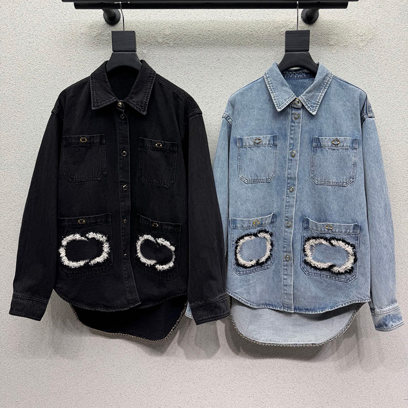 Luxury Women Denim Shirt Jacket Vintage Button Down Long Sleeve Coats Autumn Streetwear Daily Party Jean Overcoat