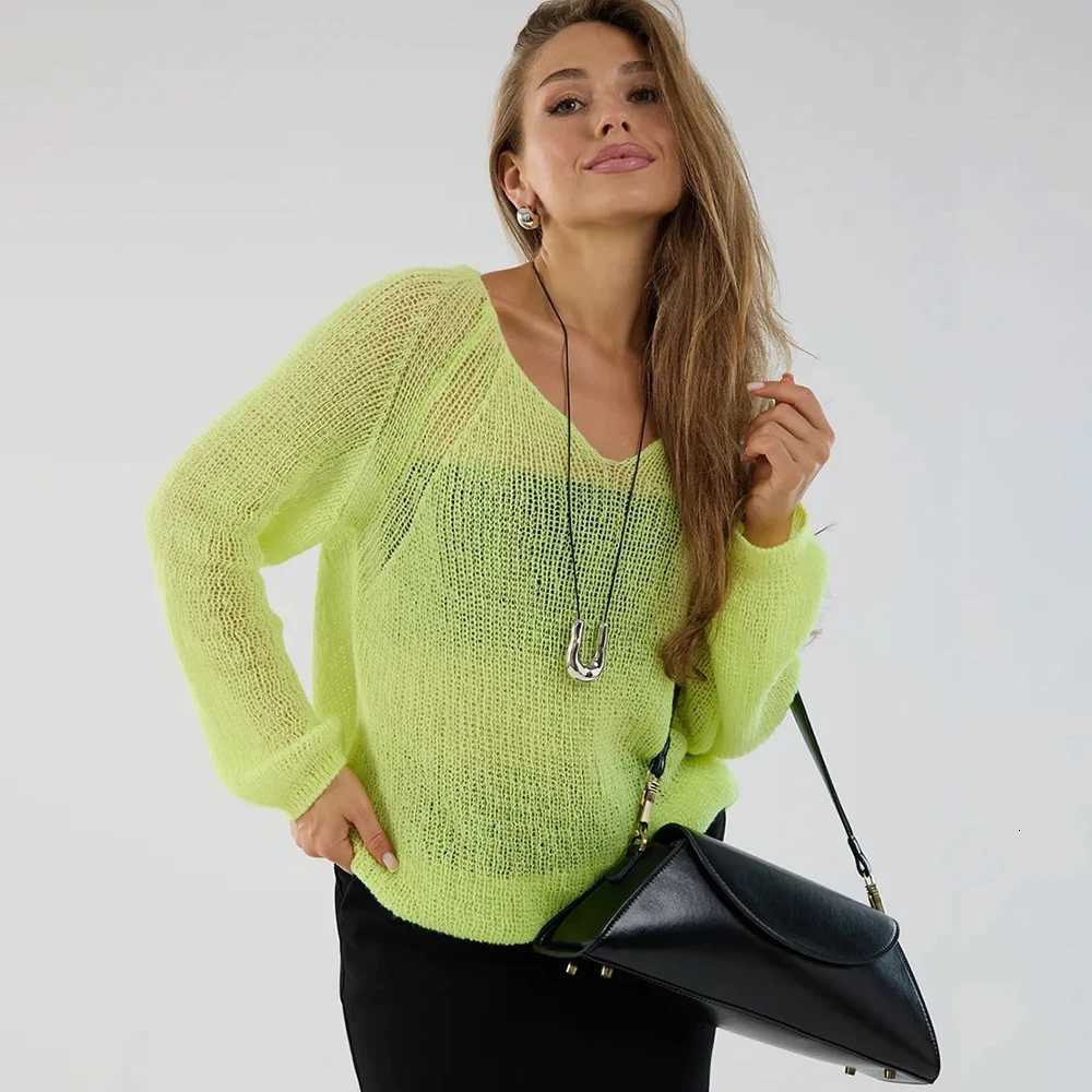 Women's Sweaters Talenza Summer V-Neck Cover-Up Fashion See-Through Lace-Up Sexy New Pullovers Solid Casual Beach Vacation Chic Women's Pu
