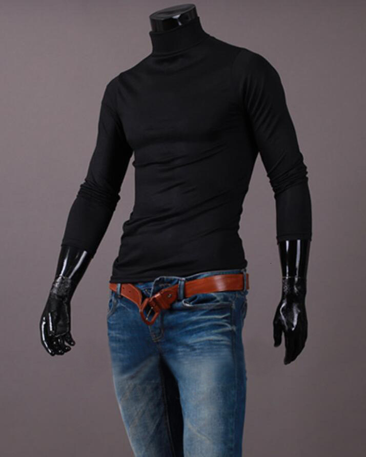 High quality Men's High Collar Long Sleeve T-Shirt Solid Color Slim Fit Base Shirt for Men Autumn Winter New Style