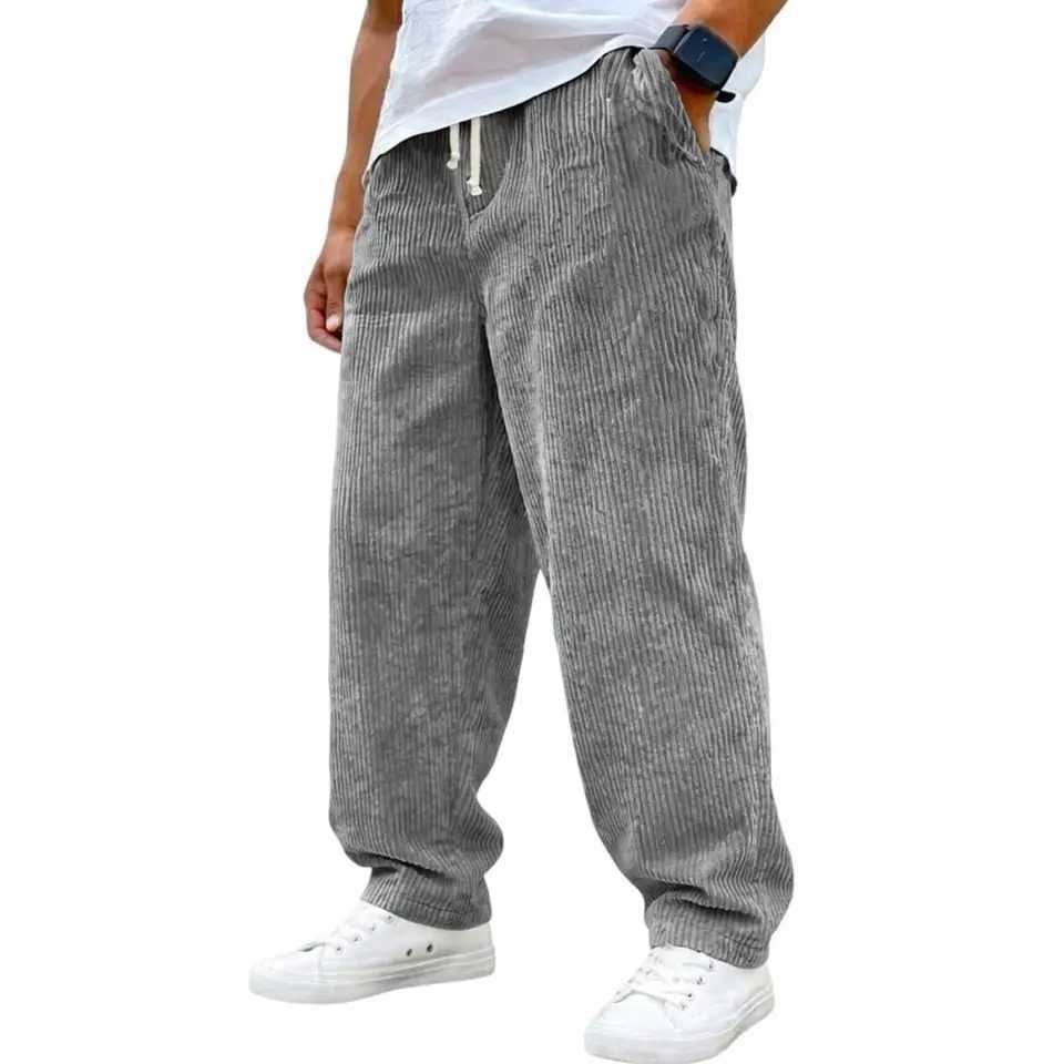 Mens Vintage Corduroy Trousers Loose Fit Straight Leg Casual Pants Elastic Waist Drawstring Comfort Streetwear Spring Bottoms S260923XPRZ