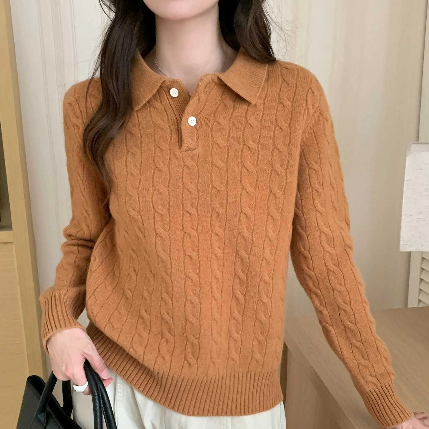 Women's Sweaters Autumn and winter new 100% wool collar pullover casual solid color women's sweater Korean fashion best-selling women'