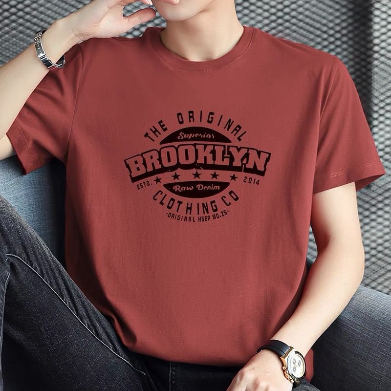 Wholesale Short Men Round Neck Summer Trendy Tops Plus Size Base Shirt Half Sleeve Printed T-Shirt