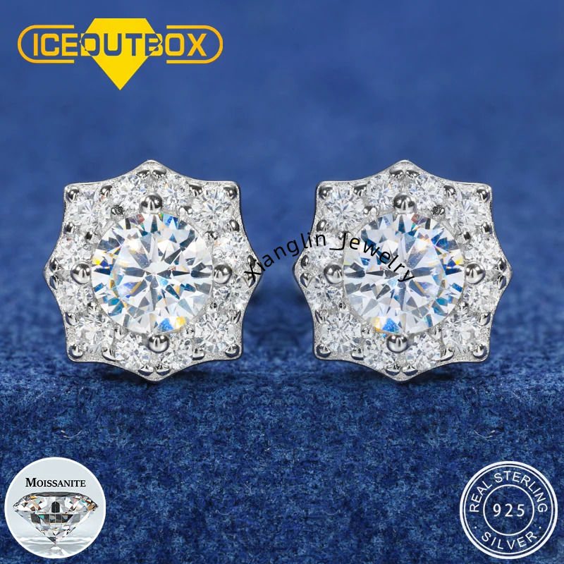 Bling D VVS Moissanite Eight-pointed Star Earring For Man Woman 925 Sterling Silver Versatile Daily Fine Ear Accessories Jewelry