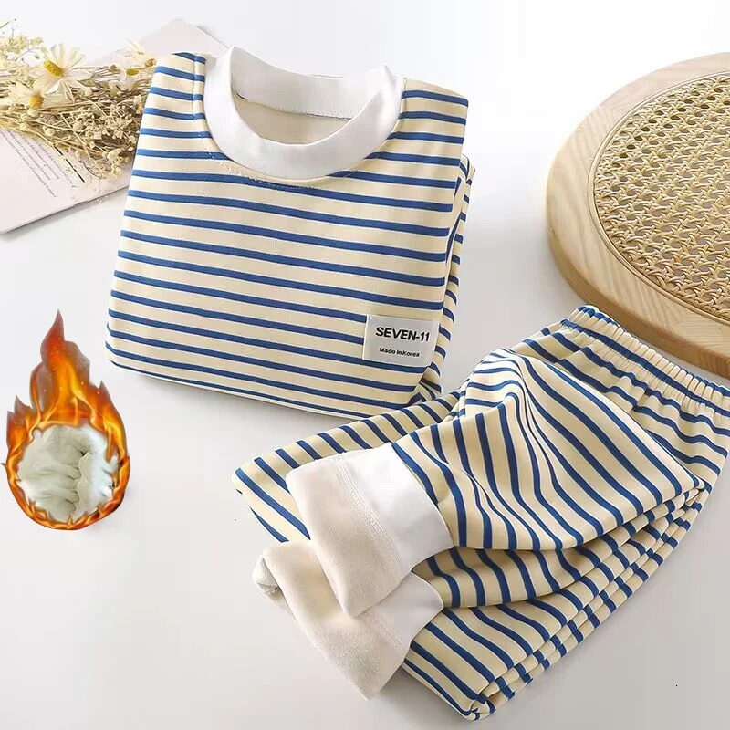 0-5-Year-Old Baby Plush Children's Pajamas Solid Color Long-Sleeved Pants Breathable Pajamas for Boys and Girls Casual Wear 260922