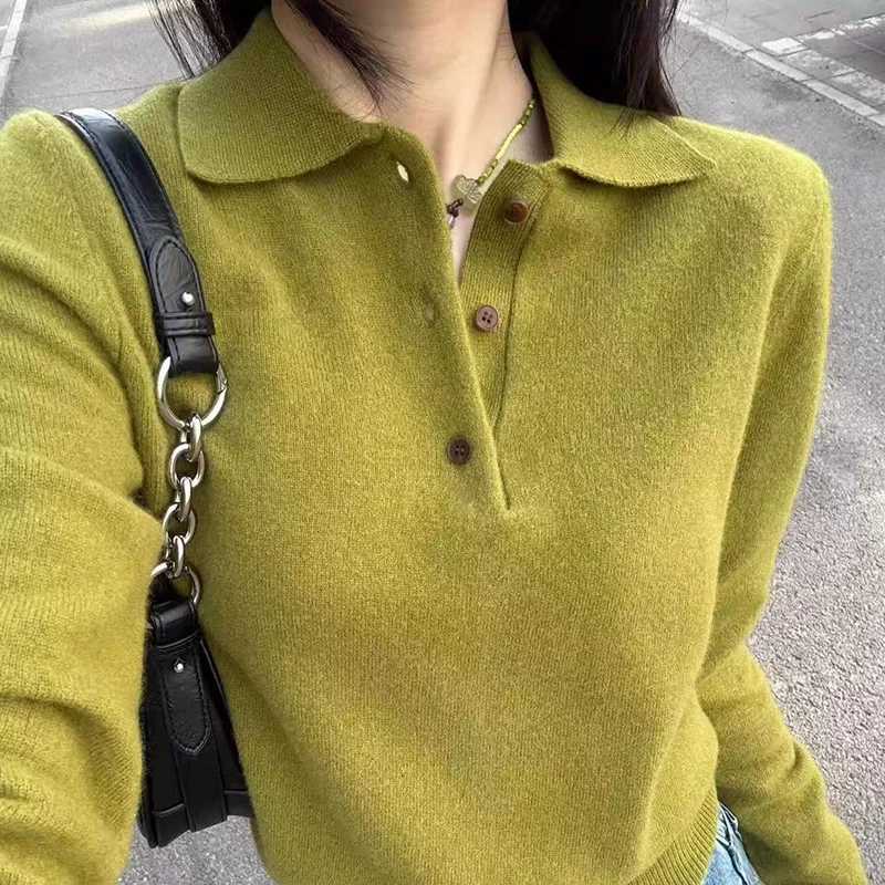 Women's Sweaters 2025 Autumn/Winter New 100% Wool Women's Knitted Collar Pullover Solid Color Casual Sweater Loose Korean Edition Women�