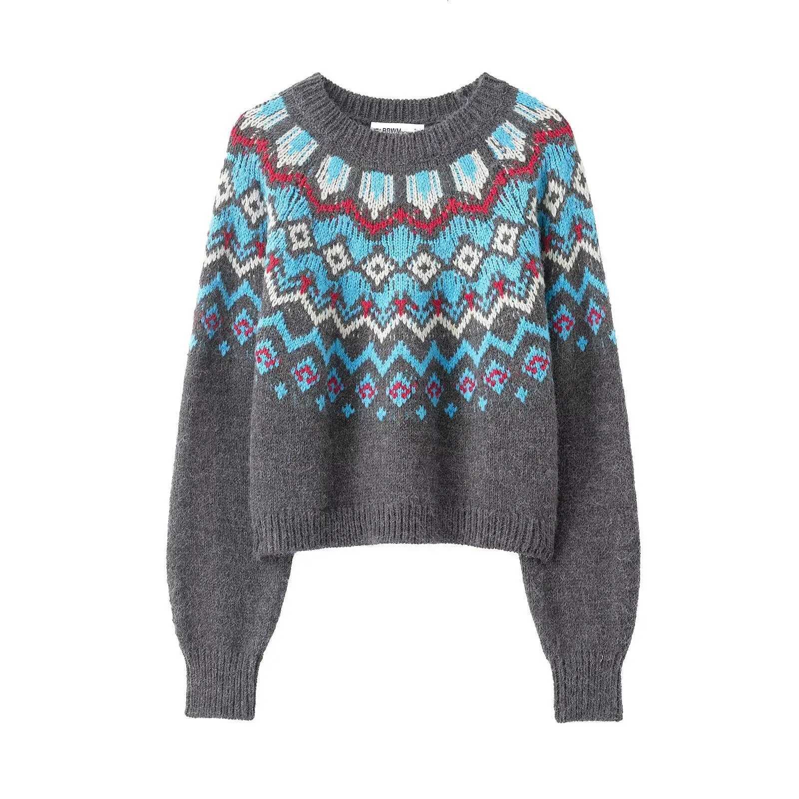 Women's Sweaters Zevity New Women Vintage Fair Isle Contrast Color Floral Pattern Knitting Sweater Female Chic Casual Pullovers Coat Tops SW949