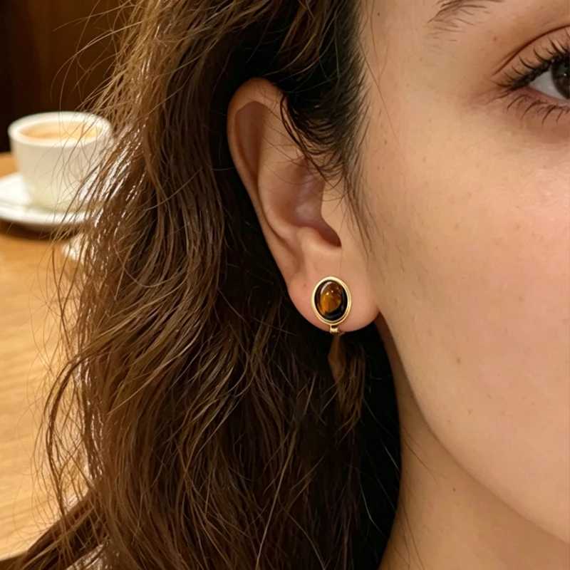 Vintage Oval Pearl Turquoise Stainless Steel Ear Clips 18K Gold-Plated Simple Geometric Waterproof Non Pierced Earrings Jewelry M260923