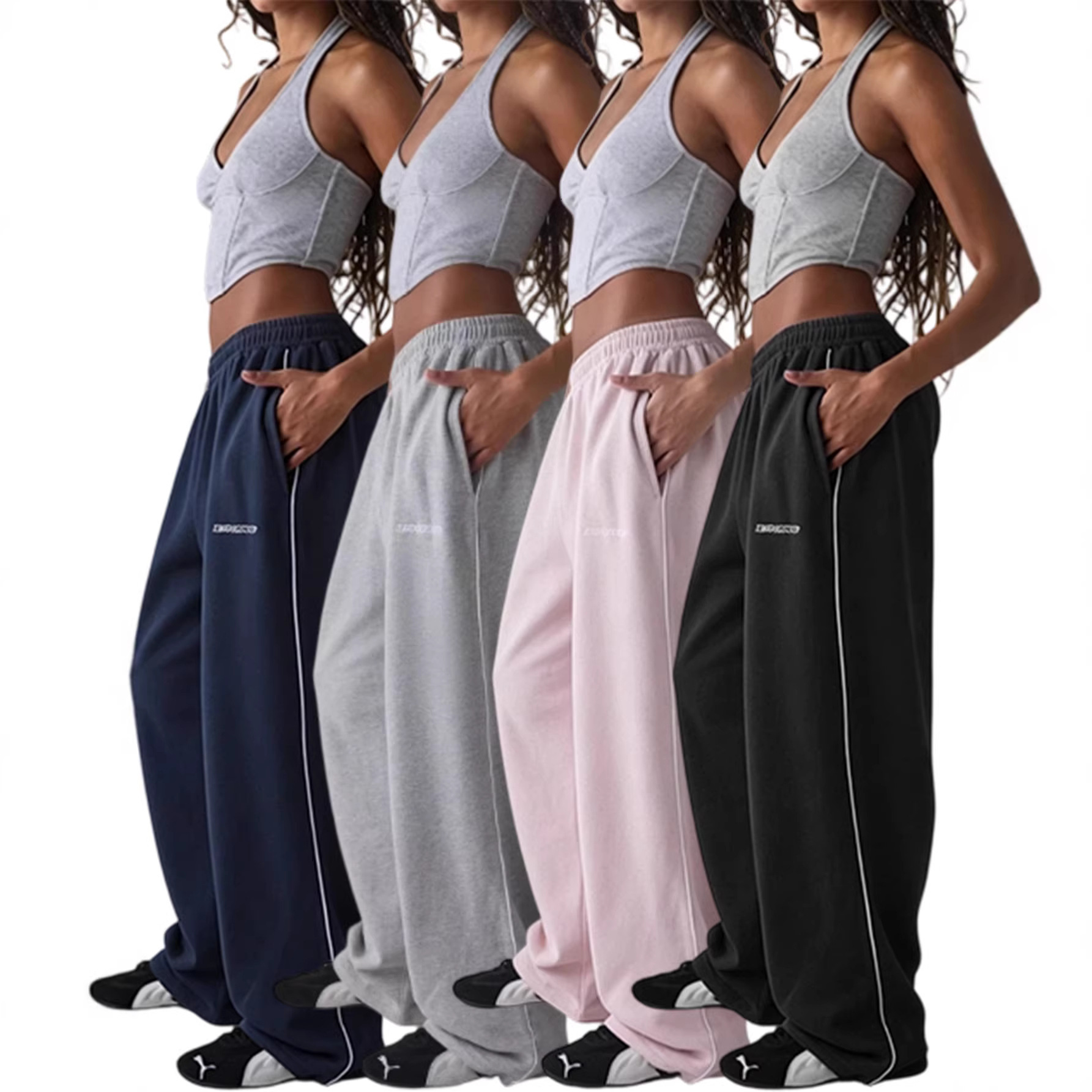 Designer European and American Embroidered Loose Fashion Casual Elegant Commuting Style Trendy Versatile Straight-Leg Sports Pants