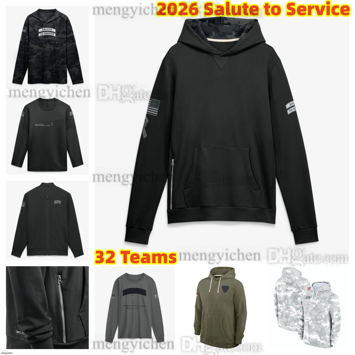 Men's S-4XL Black Camo 2026 Salute to Service Hoodie Football Jerseys Pullover Hoodies Long Sleeve Hooded T-Shirts Sweatshirts Jackets Top For