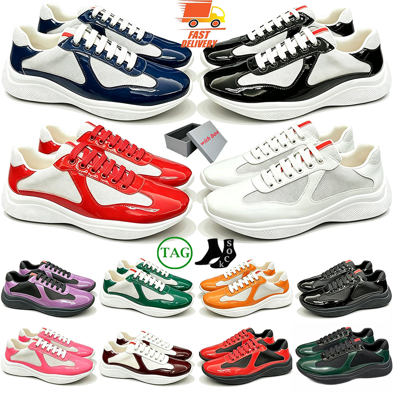 Designer Shoes P shoes Cup Runner Trainers Men America Cup Leather Sneakers Leather Flat Trainers Black White Red Mesh Lace-up Casual Shoes big size