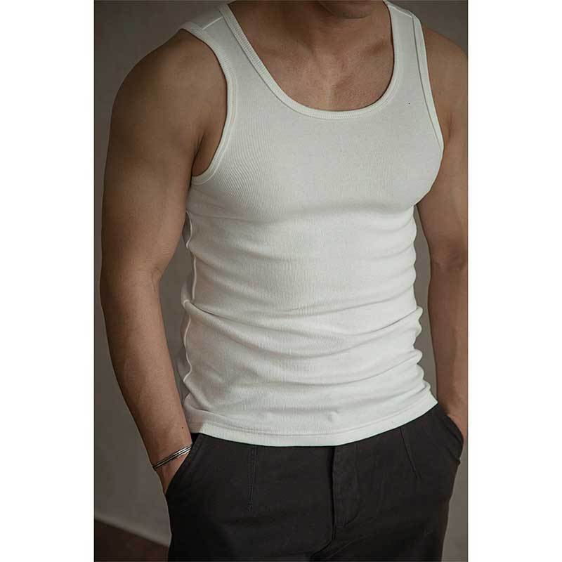 Summer High Elasticity Vest for Men Korean Style Sports Slim Fit Ribbed Sleeveless Ice Silk T-Shirt New Ribbed Solid Color Base Layer