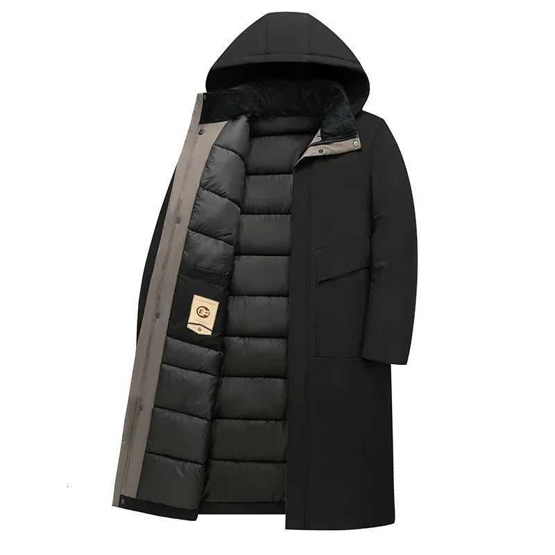 Men's Down Parkas Business Parka Winter Fleece Long Jacket with Hood Windbreaker Mens Coats Casual Thicken Warm Men Long Outwear Clothing Overc