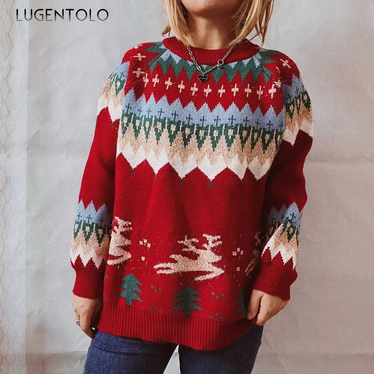 Women's Sweaters Women Christmas Knitted Sweater Thickened Elk Autumn Winter O-neck Lady Casual Loose Pullover New Clothing Lugentolo D260923