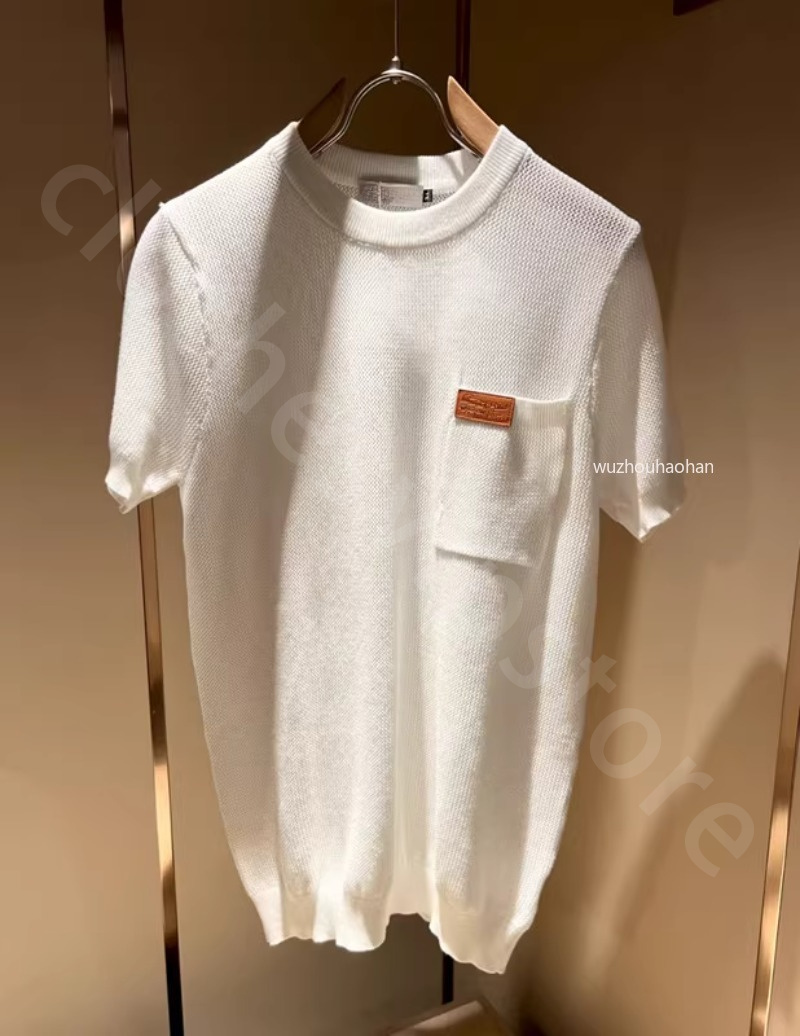Designer Shirt Men European and American Summer Round Neck Pocket Leather Knitted Short Sleeve T-shirt B1289