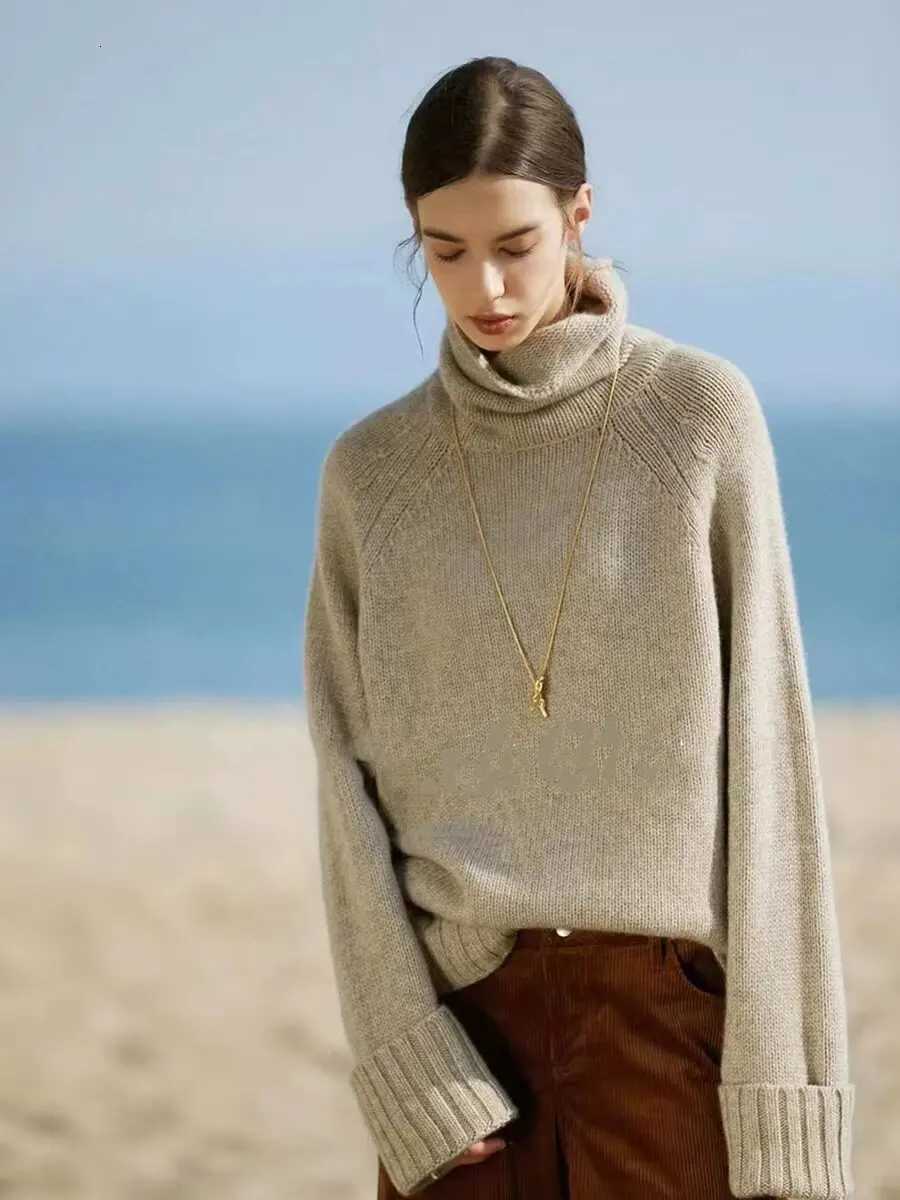 Women's Sweaters Merino 100% Wool Women's High Neck Loose Thick Pullover Shoulder sleeves Autumn Winter Casual Cashmere Knitted Sweater D2