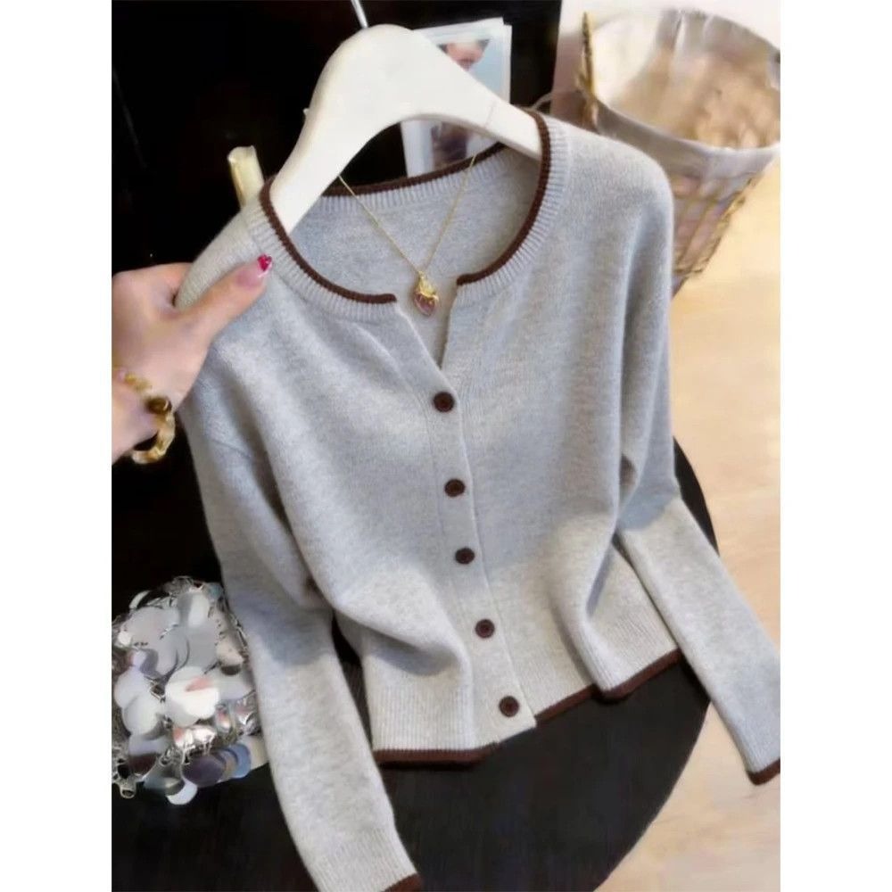Autumn Crew Neck Knitted Sweater for Women Thin Long Sleeve Fashion Design Basic Top