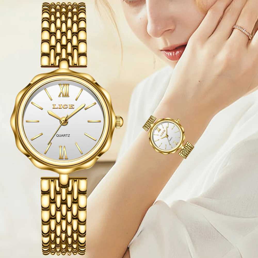 Women's Watches LIGE New Luxury Gold Watch For Women Fashion Waterproof Ladies Quartz Wristwatch Round Stainless Steel Women's Bracelet Wa