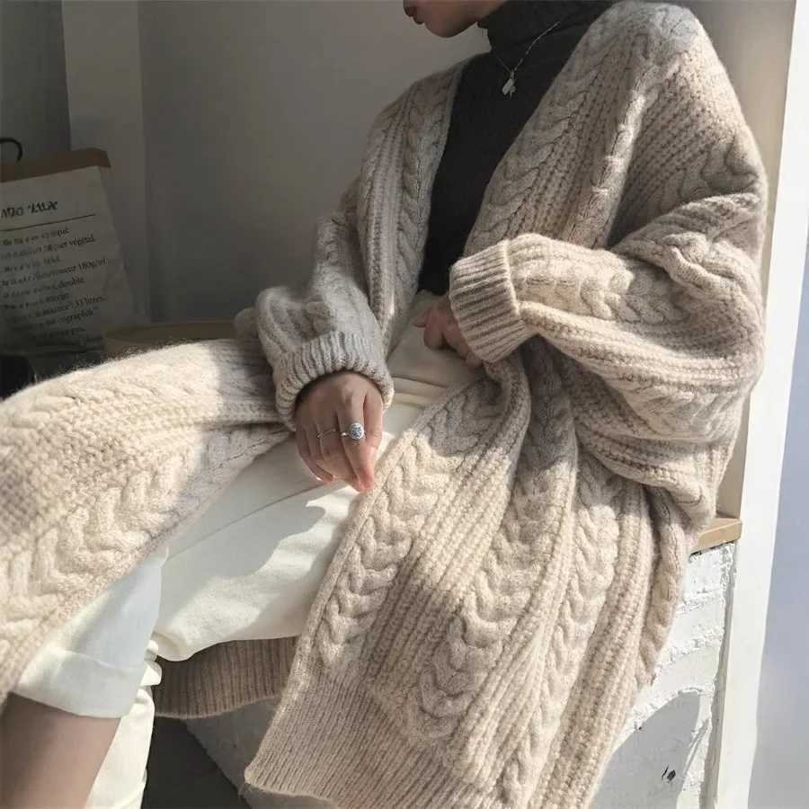 Women's Sweaters Oversized Mid Long Cardigan Sweater Women Casual Drop Shoulder Coat Woman Autumn Winter Solid Knitted Outerwear D260923