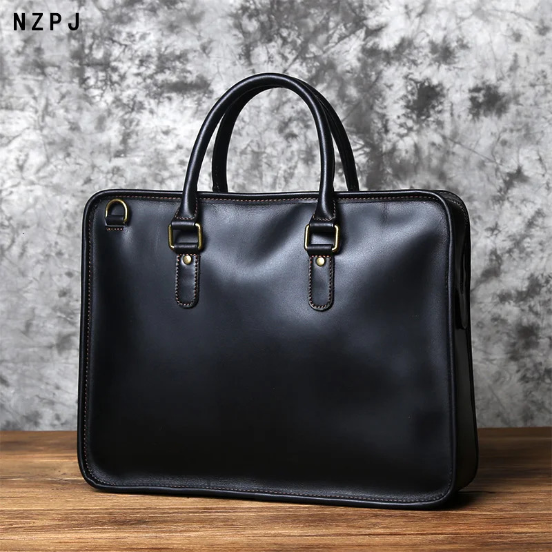 NZPJ Men's Briefcase Leather Handbag Retro Top Layer Cowhide Laptop Bag Crazy Horse Leather Shoulder Messenger Bag y Bag 260920