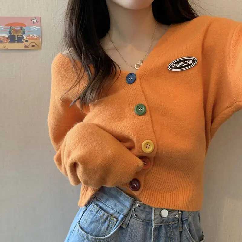 Women's Sweaters Knit Korean Crop Sweaters Cardigan For Women Oversize Long Sleeve Top Knitwear Autumn Short Outerwear Ladies Clothes V Neck H2