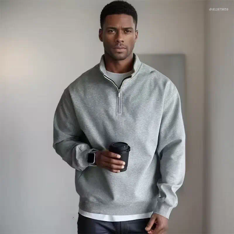 Autumn Winter Men's Zipper Pullover Turtlenecks Warm Sweaters Solid Color Long Sleeved Fashion Male Casual Daily Sweatshirt Top