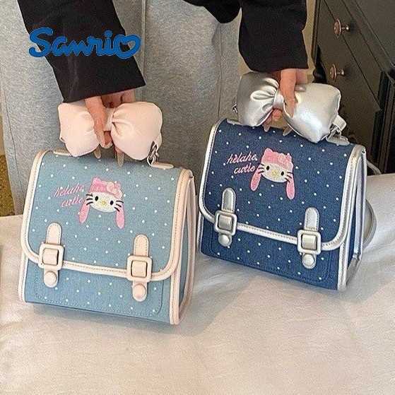 Sanrio Backpacks Korean-style polka dot cartoon Hello Kitty backpack for women sweet and cute bow small square bag fashionable and versatile backpac